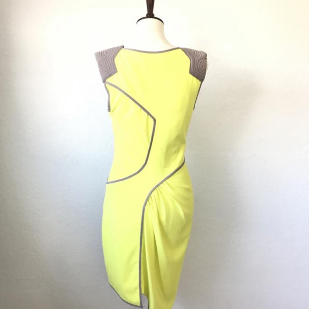 BCBGMAXAZRIA Yellow and Gray Asymmetrical Dress